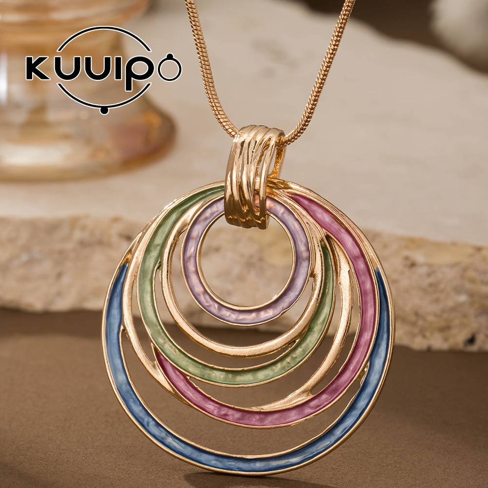 Geometric Oval Pendant Necklace Multicolor Gradient Lightweight